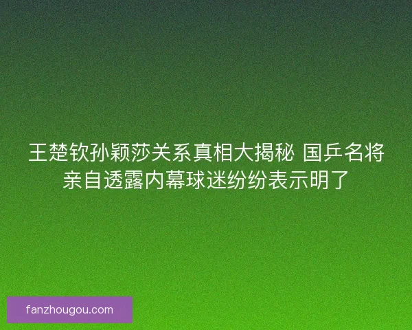 王楚钦孙颖莎关系真相大揭秘 国乒名将亲自透露内幕球迷纷纷表示明了