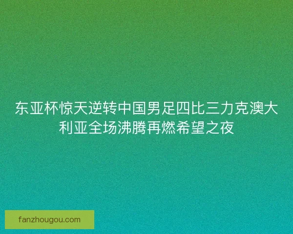 东亚杯惊天逆转中国男足四比三力克澳大利亚全场沸腾再燃希望之夜 东亚杯惊天逆转中国男足四比三力克澳大利亚全场沸腾再燃希望之夜