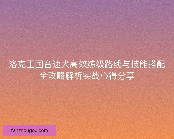 洛克王国音速犬高效练级路线与技能搭配全攻略解析实战心得分享