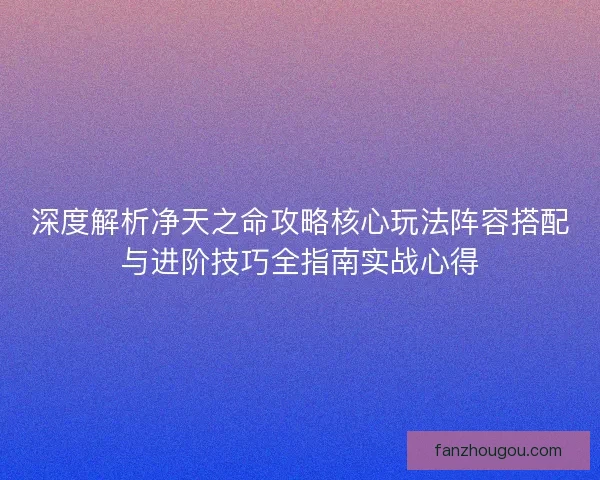 深度解析净天之命攻略核心玩法阵容搭配与进阶技巧全指南实战心得